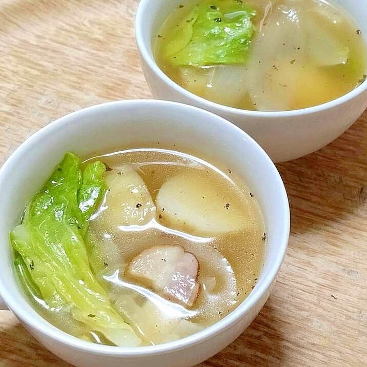 新じゃがと春キャベツとベーコンのスープ